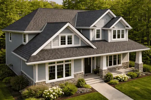 architectural asphalt shingle roof installed on a residential home by SunTek Exteriors