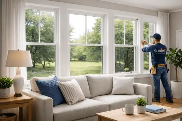 Energy efficient windows improving indoor comfort and natural lighting in a residential living room
