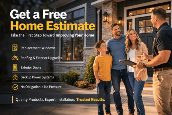 Free home estimate consultation with SunTek Exteriors reviewing windows roofing and doors with homeowners