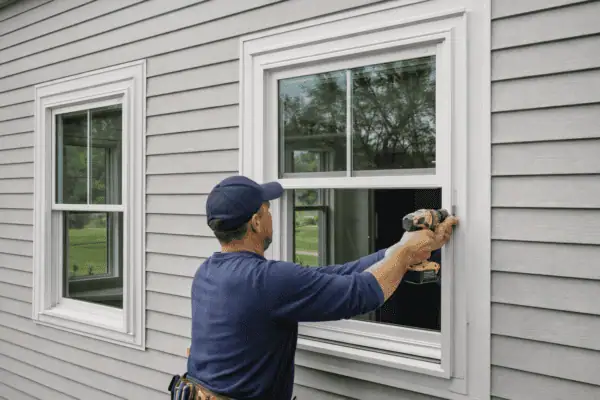 Residential home installing modern energy efficient replacement windows